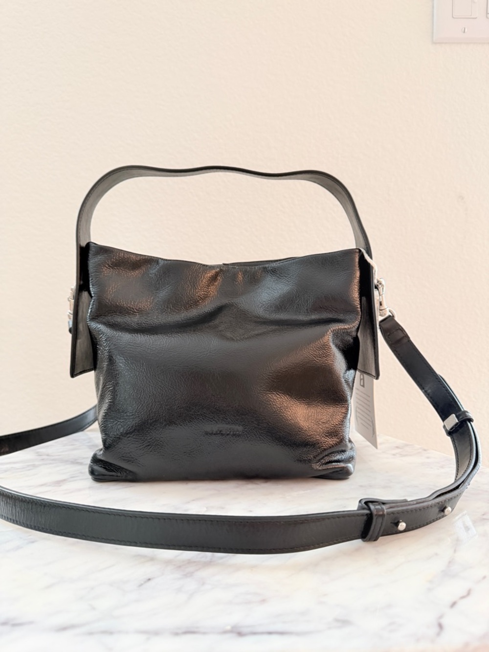 🖤 LA FESTIN Real Leather Small Bucket Bag Black Top Handle Crossbody Bag